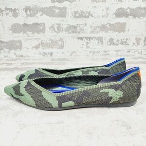 NEW Rothy’s The Point Olive Camo Slip On Ballet Flat Shoes O764
